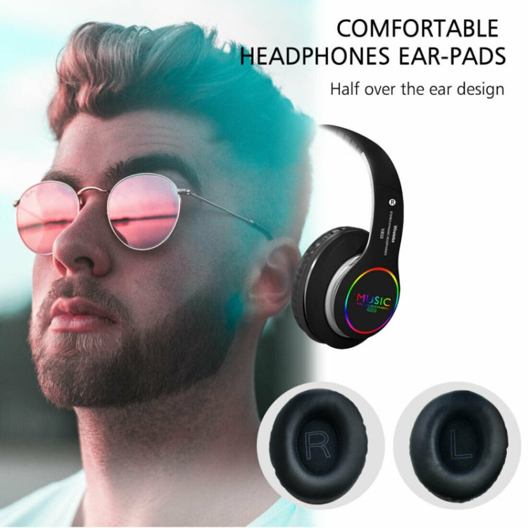 VJ033 Multi-function Upgrade Bluetooth 5.0 Headset Stereo Wireless LED Microphone FM Radio Headset(Red)
