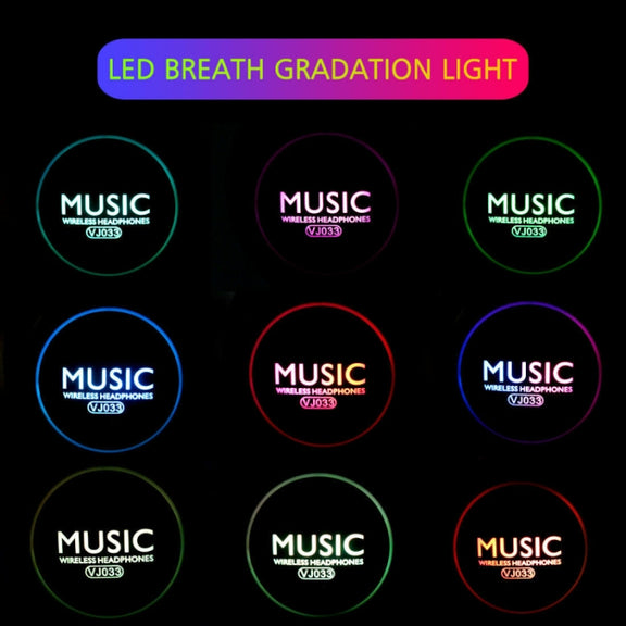 VJ033 Multi-function Upgrade Bluetooth 5.0 Headset Stereo Wireless LED Microphone FM Radio Headset(Red)