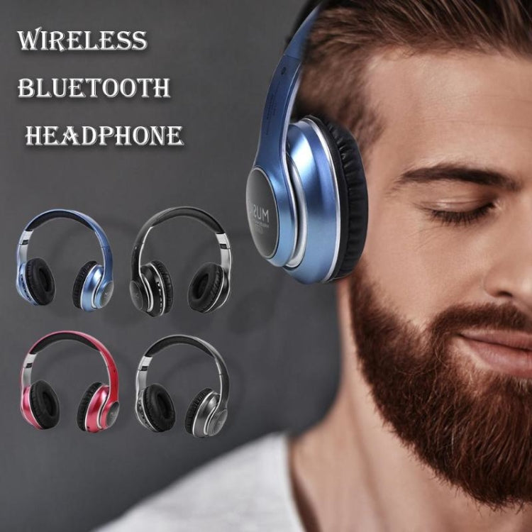 VJ033 Multi-function Upgrade Bluetooth 5.0 Headset Stereo Wireless LED Microphone FM Radio Headset(Red)