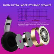 VJ033 Multi-function Upgrade Bluetooth 5.0 Headset Stereo Wireless LED Microphone FM Radio Headset(Red)