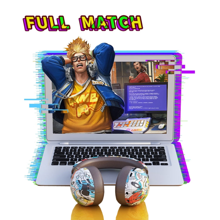 VJ086 Graffiti Headset Wireless Sports Bluetooth Headset Water Transfer Color Print Headset, Support TF, FM(Dazzle Colour)