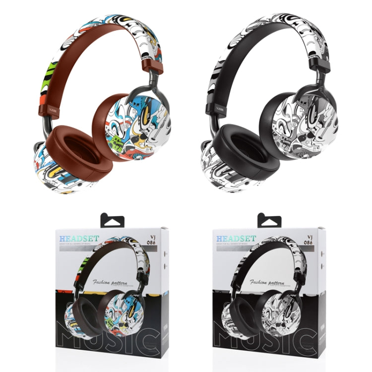 VJ086 Graffiti Headset Wireless Sports Bluetooth Headset Water Transfer Color Print Headset, Support TF, FM(Dazzle Colour)