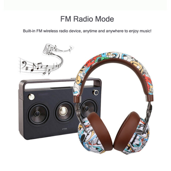 VJ086 Graffiti Headset Wireless Sports Bluetooth Headset Water Transfer Color Print Headset, Support TF, FM(Dazzle Colour)