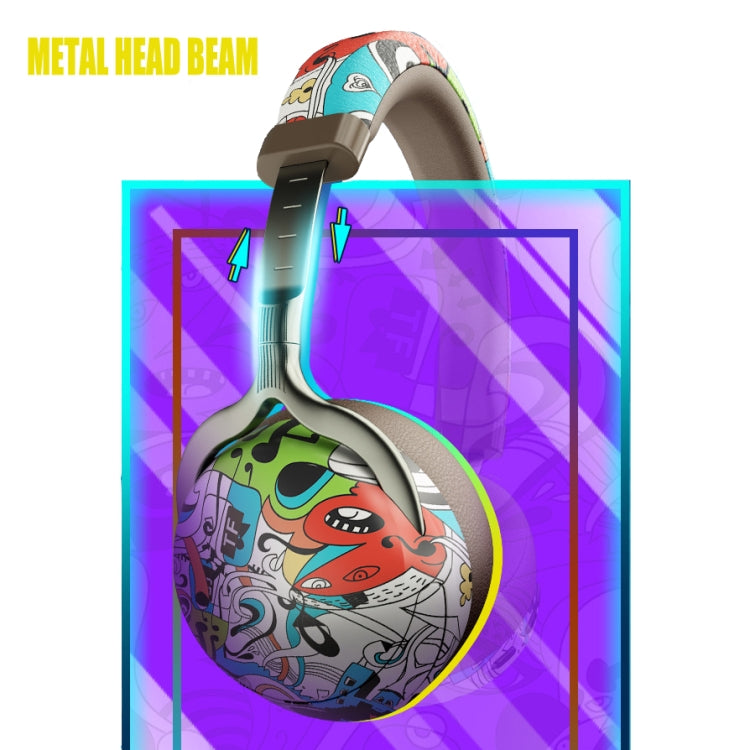 VJ086 Graffiti Headset Wireless Sports Bluetooth Headset Water Transfer Color Print Headset, Support TF, FM(Dazzle Colour)