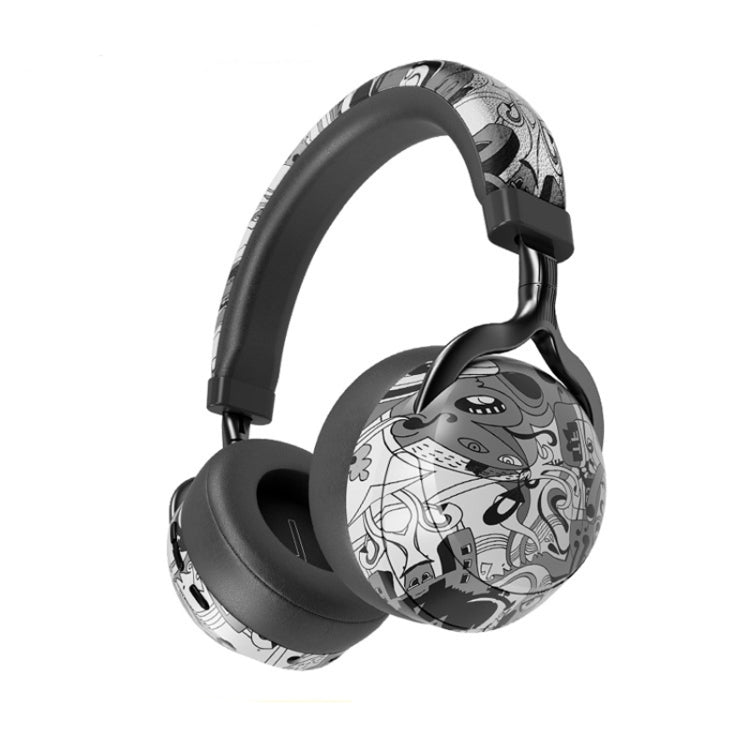 VJ086 Graffiti Headset Wireless Sports Bluetooth Headset Water Transfer Color Print Headset, Support TF, FM(Black+White)