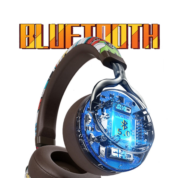 VJ086 Graffiti Headset Wireless Sports Bluetooth Headset Water Transfer Color Print Headset, Support TF, FM(Black+White)