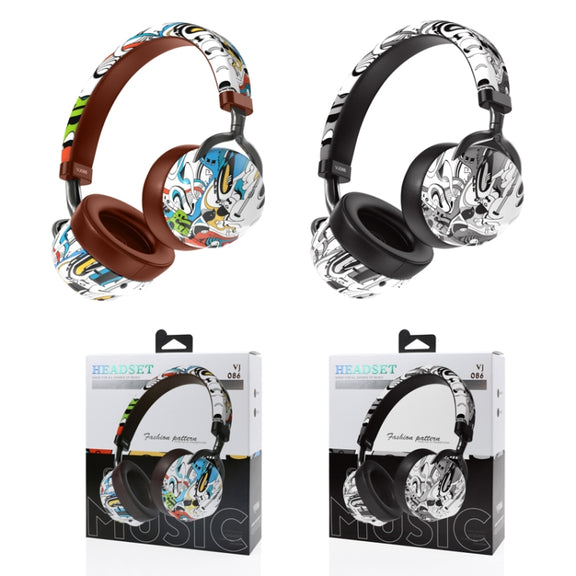 VJ086 Graffiti Headset Wireless Sports Bluetooth Headset Water Transfer Color Print Headset, Support TF, FM(Black+White)