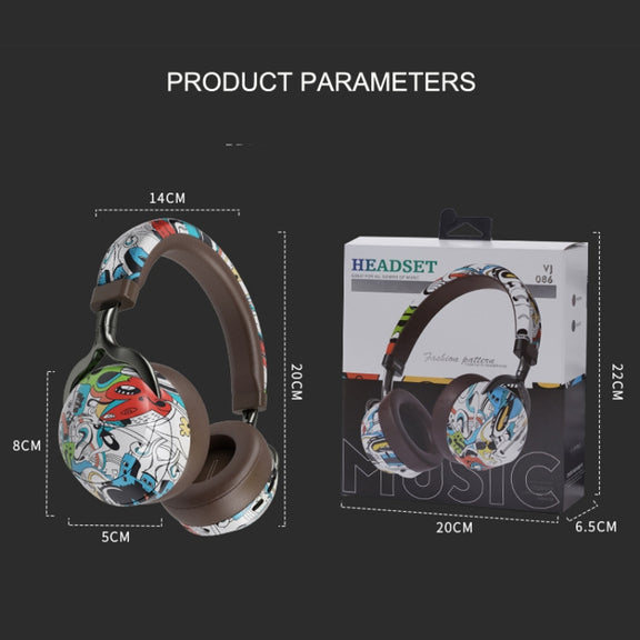 VJ086 Graffiti Headset Wireless Sports Bluetooth Headset Water Transfer Color Print Headset, Support TF, FM(Black+White)