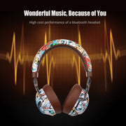 VJ086 Graffiti Headset Wireless Sports Bluetooth Headset Water Transfer Color Print Headset, Support TF, FM(Black+White)