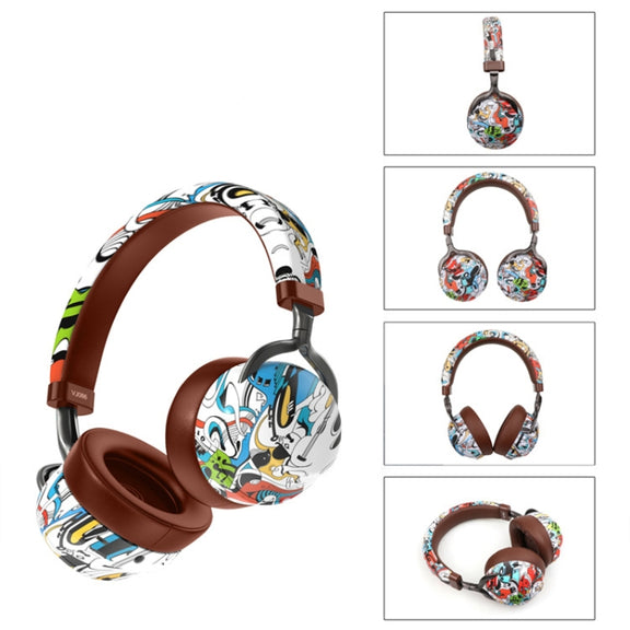 VJ086 Graffiti Headset Wireless Sports Bluetooth Headset Water Transfer Color Print Headset, Support TF, FM(Black+White)