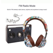 VJ086 Graffiti Headset Wireless Sports Bluetooth Headset Water Transfer Color Print Headset, Support TF, FM(Black+White)