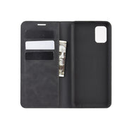 For Galaxy A31 Retro-skin Business Magnetic Suction Leather Case with Holder & Card Slots & Wallet(Black)