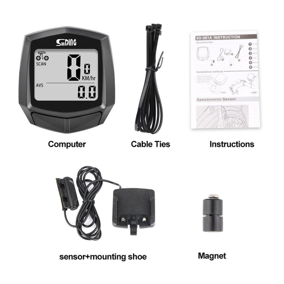 SUNDING SD-581A Bike Wired Computer Speedometer Odometer Cycling Bicycle Water-resistant Measurable Temperature Stopwatch