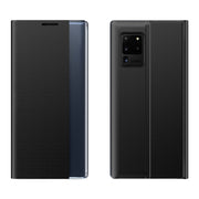 For Galaxy S20 Ultra Side Display Magnetic Horizontal Flip Plain Texture Cloth + PC Case with Holder & Sleep / Wake-up Function(Black)