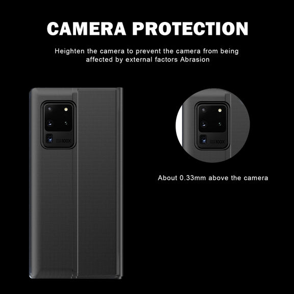 For Galaxy S20 Ultra Side Display Magnetic Horizontal Flip Plain Texture Cloth + PC Case with Holder & Sleep / Wake-up Function(Black)