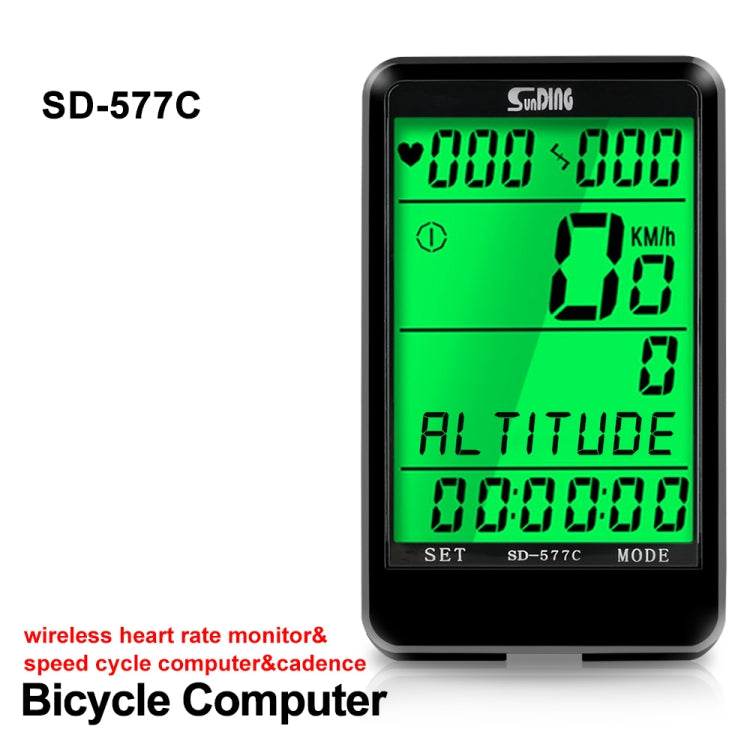 SUNDING SD-577C  Cycling Computer LCD Backlight Water-resistant Wireless Stopwatch MTB Bike Odometer Stopwatch Bicycle Speedometer