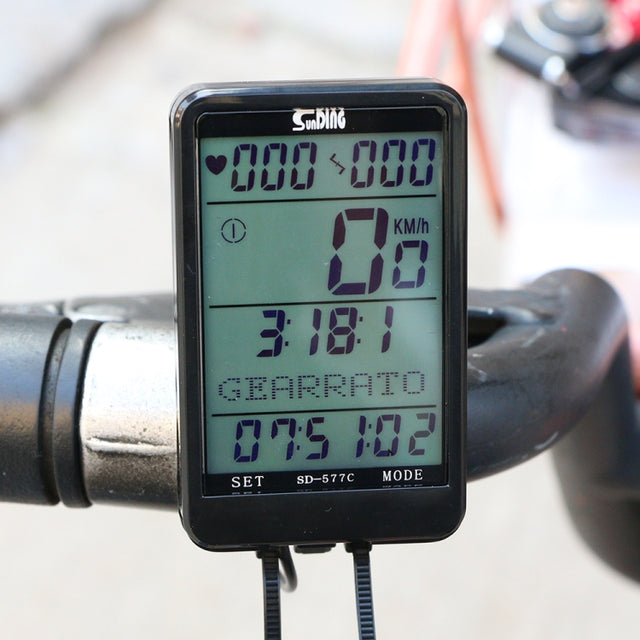 SUNDING SD-577C  Cycling Computer LCD Backlight Water-resistant Wireless Stopwatch MTB Bike Odometer Stopwatch Bicycle Speedometer