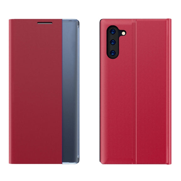 For Galaxy Note 10 Plus Plain Texture Cloth Attraction Flip Holder Leather Phone Case(Red)