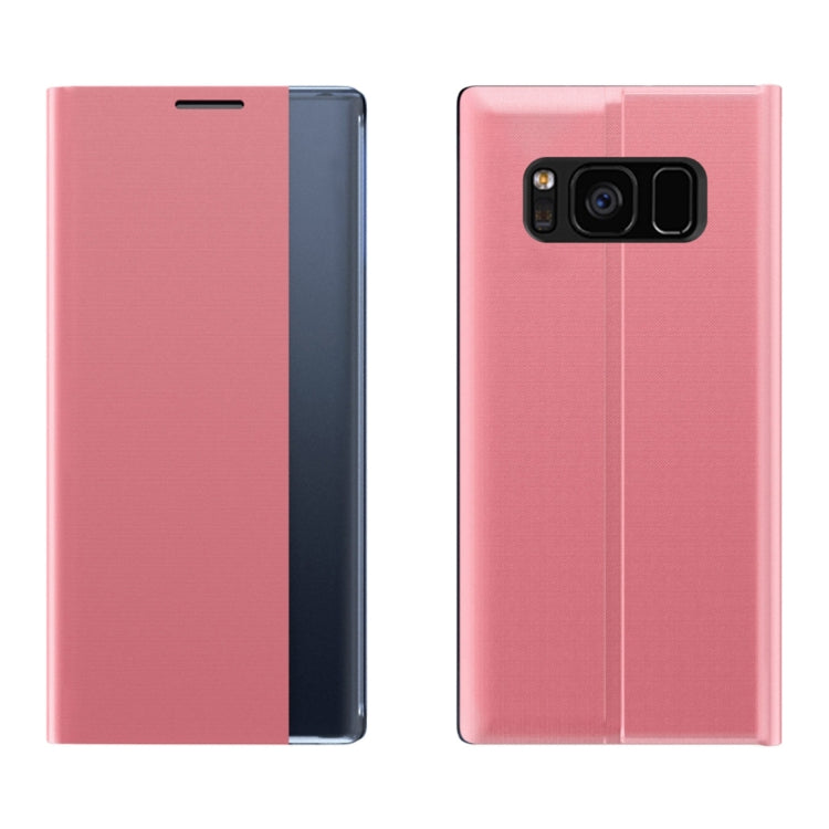 For Samsung Galaxy S10 Plain Texture Cloth Attraction Flip Holder Leather Phone Case(Pink)