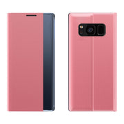 For Samsung Galaxy S10 Plain Texture Cloth Attraction Flip Holder Leather Phone Case(Pink)
