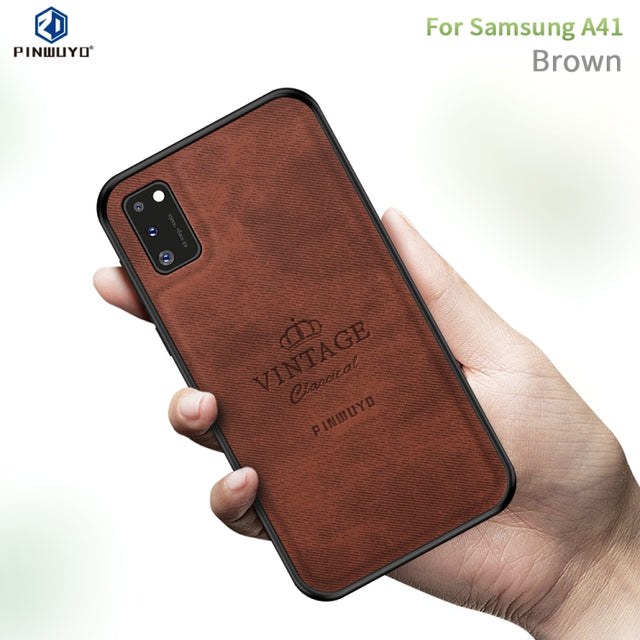 For Galaxy A41 PINWUYO Zun Series PC + TPU + Skin Water-resistant And Anti-fall All-inclusive Protective Shell(Brown)