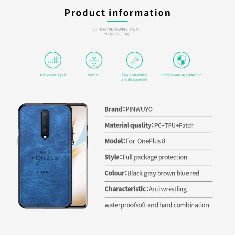 For Oneplus 8 PINWUYO Zun Series PC + TPU + Skin Water-resistant And Anti-fall All-inclusive Protective Shell(Gray)