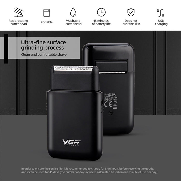VGR V-390 5W USB Portable Reciprocating Electric Shaver (Green)