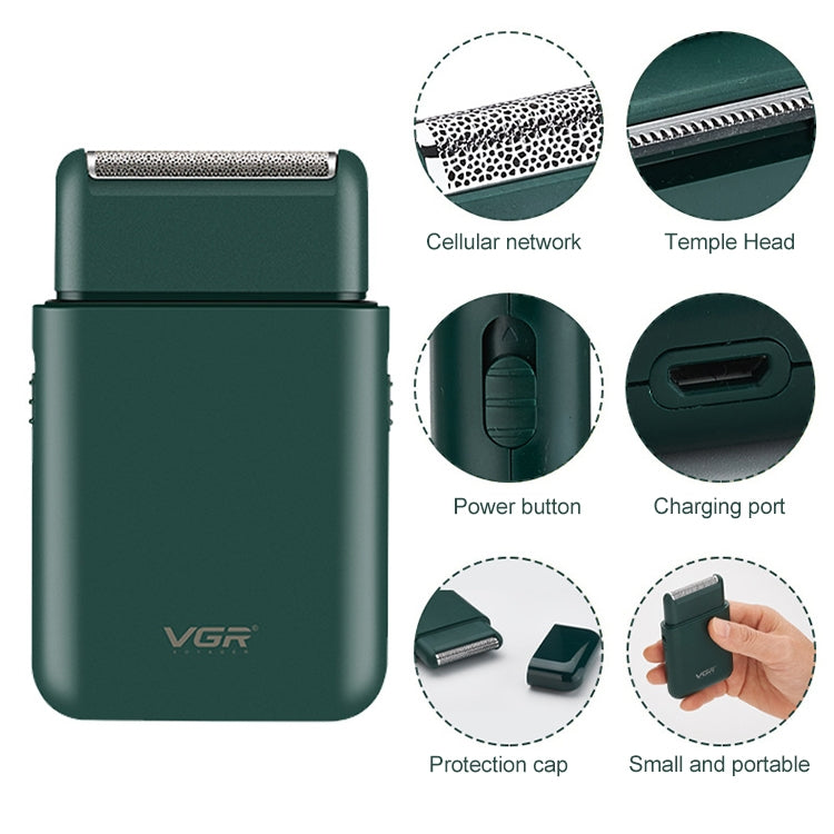 VGR V-390 5W USB Portable Reciprocating Electric Shaver (Green)