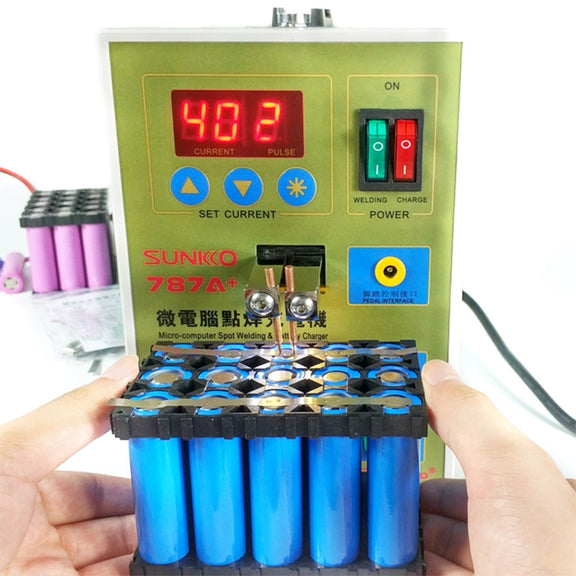 SUKKO LED Pulse Battery Spot Welder + Spot Welding Machine Micro-computer Micro Welding with LED Light+Battery Clamp, 220V EU Plug