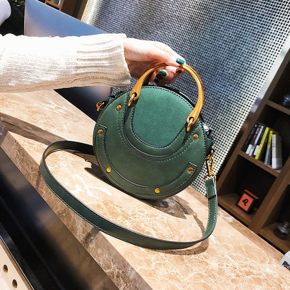 Circular Scrub PU Leather Women Bags Retro Handbag Shoulder Mini Bag(Green)