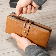 Ladies Genuine Leather Long Wallet Anti-theft Card Bag Multifunctional Clutch Bag(Red)