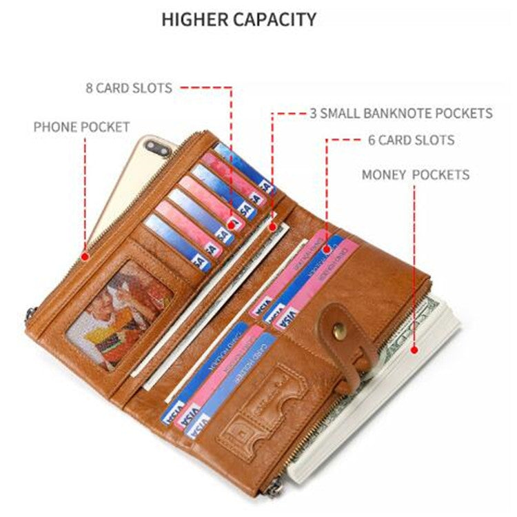 Ladies Genuine Leather Long Wallet Anti-theft Card Bag Multifunctional Clutch Bag(Red)