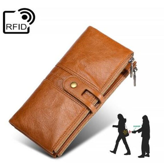 Ladies Genuine Leather Long Wallet Anti-theft Card Bag Multifunctional Clutch Bag(Red)