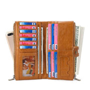 Ladies Genuine Leather Long Wallet Anti-theft Card Bag Multifunctional Clutch Bag(Coffee)