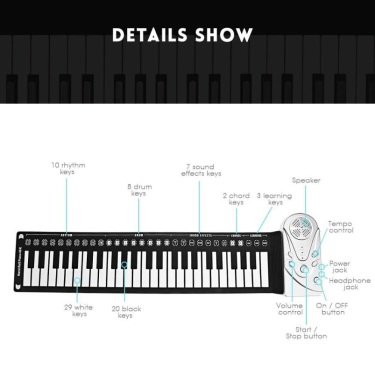 49-Key Portable Hand-Rolled Piano With Horn Children Beginners To Practice Electronic Piano(Elegant Black)