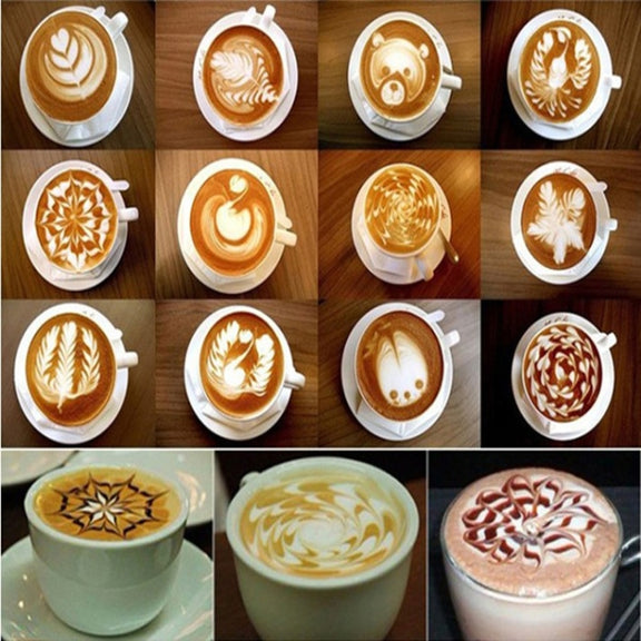 32 PCS Coffee Stencil Filter Coffee Maker Cappuccino Mold Templates Strew Flowers Pad Spray Art Baking Tools