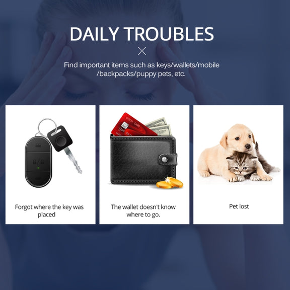 Keyfinder Wallet Dog Cat kids GPS locator anti lost keychain Smart Search Bluetooth Tracker Tag(White)
