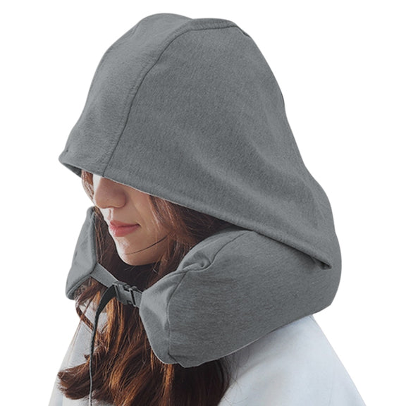 Portable Airplane Travel U-shaped Hooded Pillow Nap Time Neck Pillow(Dark Grey)
