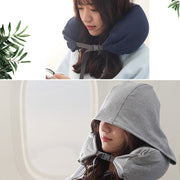 Portable Airplane Travel U-shaped Hooded Pillow Nap Time Neck Pillow(Dark Grey)