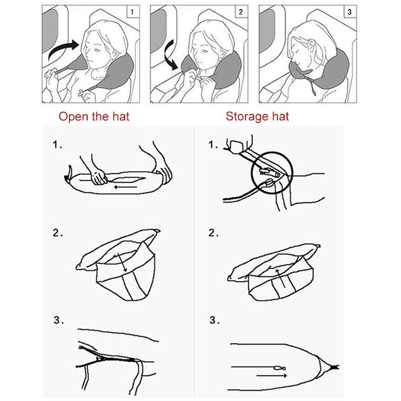 Portable Airplane Travel U-shaped Hooded Pillow Nap Time Neck Pillow(Navy Blue)