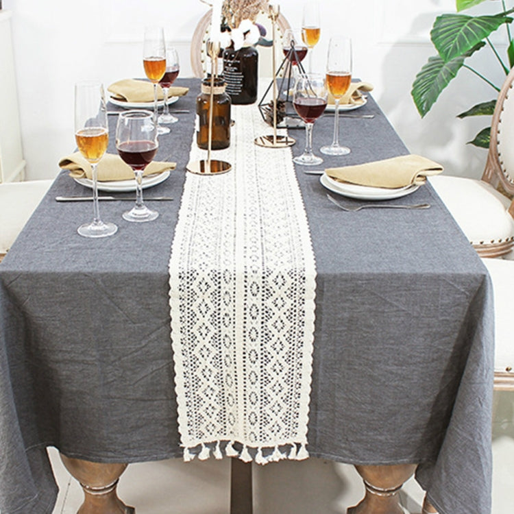 Tassel Lace Floral Romance Retro Crochet Hollow Cotton Blend Table Runner Covers, Size:24x180cm(York Weave)