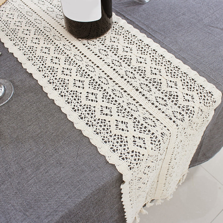 Tassel Lace Floral Romance Retro Crochet Hollow Cotton Blend Table Runner Covers, Size:24x180cm(York Weave)
