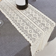 Tassel Lace Floral Romance Retro Crochet Hollow Cotton Blend Table Runner Covers, Size:24x180cm(York Weave)