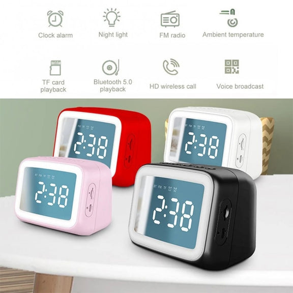 AEC BT-511 Mini LED HD Mirror Bluetooth Speaker, Support 32GB TF Card & 3.5mm AUX & Dual Alarm Clock & Real-time Temperature & Hands-free Calling(White)