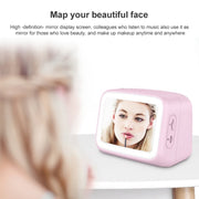 AEC BT-511 Mini LED HD Mirror Bluetooth Speaker, Support 32GB TF Card & 3.5mm AUX & Dual Alarm Clock & Real-time Temperature & Hands-free Calling(White)
