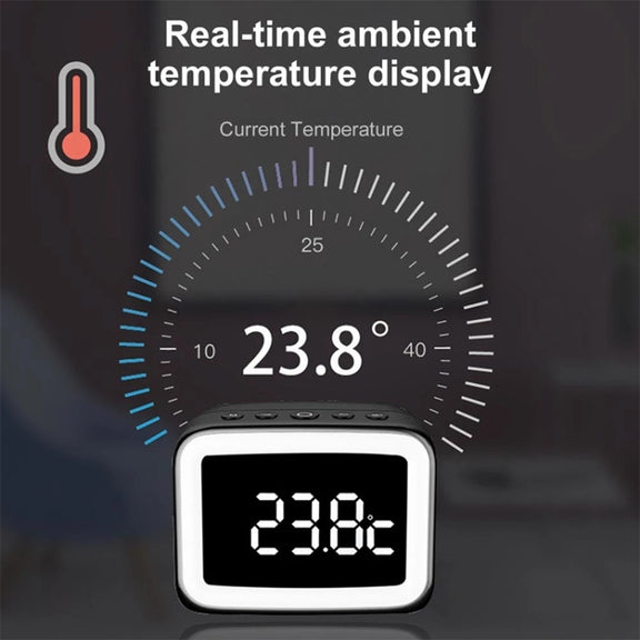 AEC BT-511 Mini LED HD Mirror Bluetooth Speaker, Support 32GB TF Card & 3.5mm AUX & Dual Alarm Clock & Real-time Temperature & Hands-free Calling(White)