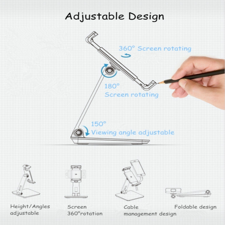 AP-7X Universal Aluminum Stand Desk Mount Holder for 4.7-9.7 inch Phone & Tablet PC(Silver Gray)