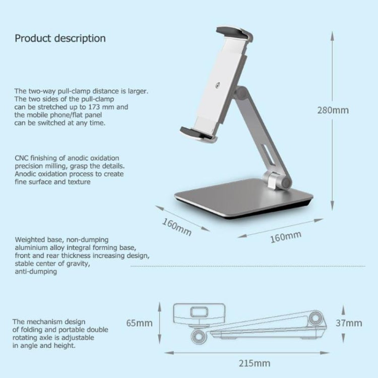 AP-7X Universal Aluminum Stand Desk Mount Holder for 4.7-9.7 inch Phone & Tablet PC(Silver Gray)