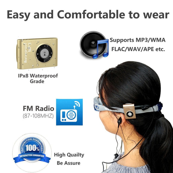 C26 IPX8 Water-resistant Swimming Diving Sports MP3 Music Player with Clip & Earphone, Support FM, Memory:8GB(Black)