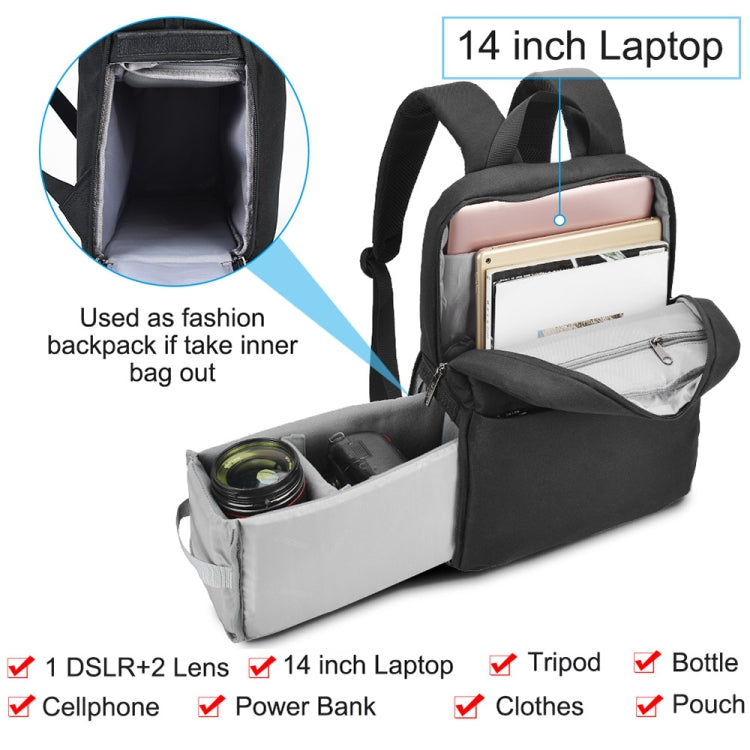 CADeN L4 Double-layer Casual Computer Backpack Multi-function Digital Camera Bag (Black)